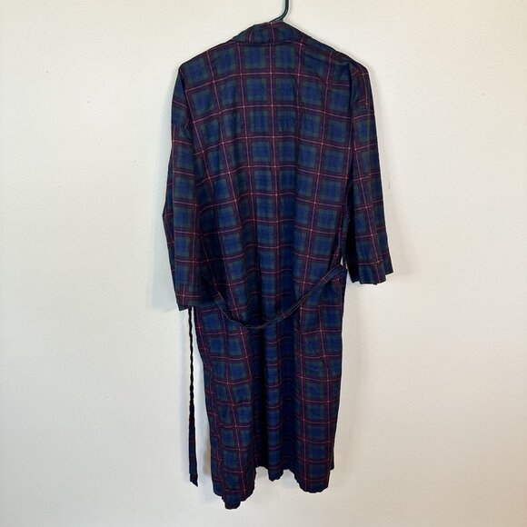 Vtg Saddlebred Plaid Robe Navy Blue Forrest Green One Size 100% Cotton Unisex - Picture 6 of 9